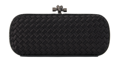 Knot Clutch, &pound;650, Handbags, Black, Satin, Front view